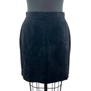 VTG OUTERWEAR by PHOENIX Black Suede Leather Knee Straight Pencil Skirt 11/12